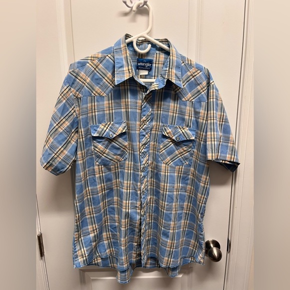 Wrangler western men’s Casual Blue Plaid Shirt Pearl snap XL - Picture 1 of 7